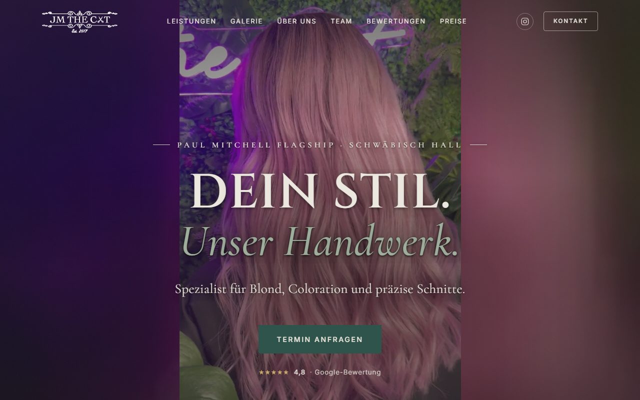 Webseite von JM The Cut – Friseursalon in Schwäbisch Hall